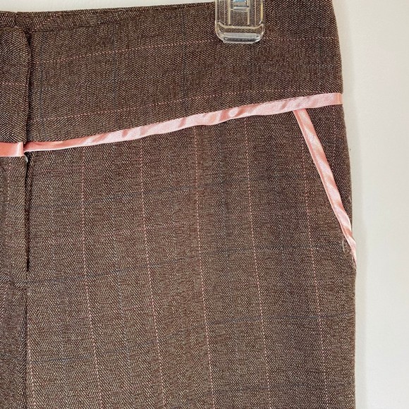 Y2K DELIAS woman's academia brown plaid pink trim flare leg casual pants slacks - Picture 3 of 8